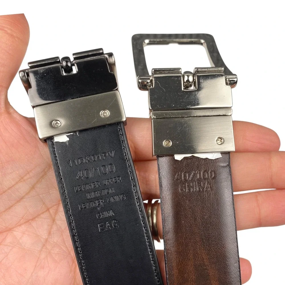 Tommy Hilfiger & Dockers Mens Reversible Leather Belt Bundle Black Brown Size 40
